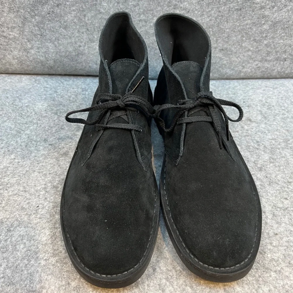 Clarks Mens Black Suede Desert Boots Chukka Ankle Lace Up Minimalist Size 13